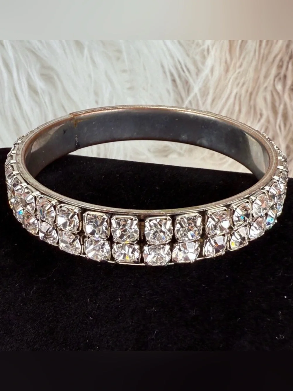 Vintage weighted Silvertone Crystal Bling Bangle Bracelet